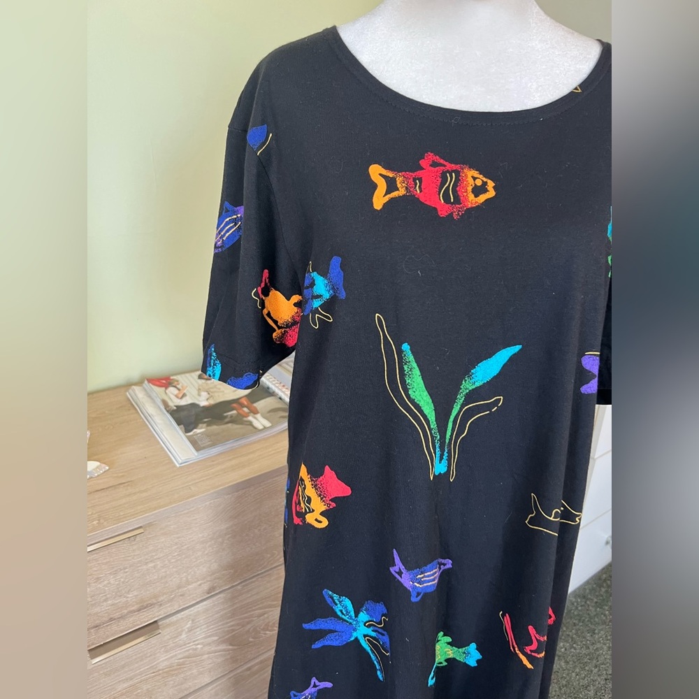VINTAGE Copa Cabana 100% Cotton Colorful Fish Ocean Theme Relaxed Fit Dress Sz M - Picture 8 of 16